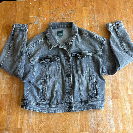 Vintage Style Denim Jacket Cropped Trucker Gray Wash Womens M Fits