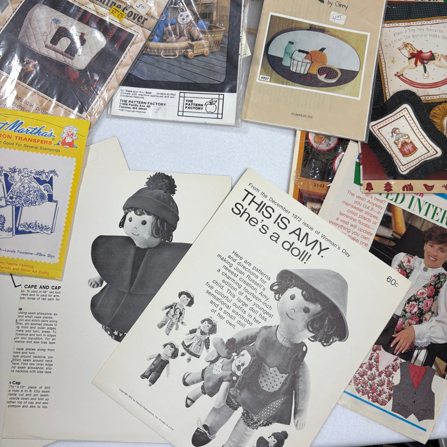 Vintage Sewing Craft Pattern Lot 25+ Embroidery Applique Quilt Cross Stitch Doll