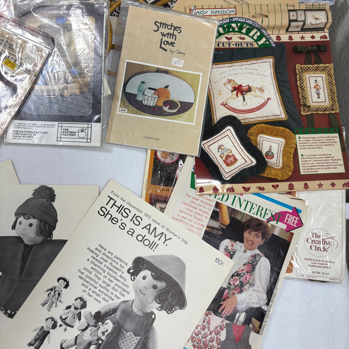 Vintage Sewing Craft Pattern Lot 25+ Embroidery Applique Quilt Cross Stitch Doll