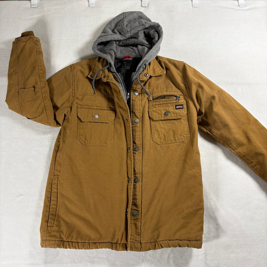 Dickies Mens Small Hooded Canvas Work Jacket Brown Insulated Streetwear Y2K Warm