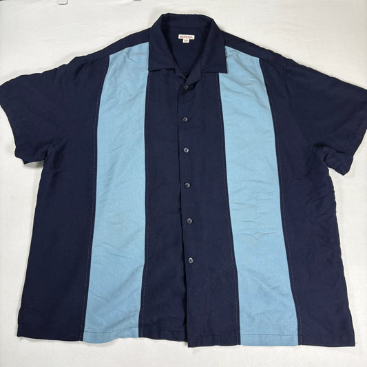 Merona Mens XXL Button Shirt Navy Blue Two Tone Bowling Y2K Retro Camp Collar