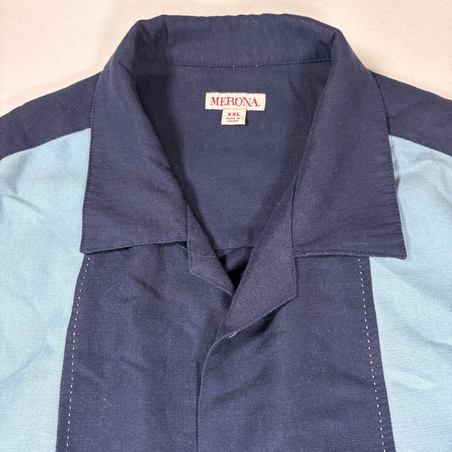 Merona Mens XXL Button Shirt Navy Blue Two Tone Bowling Y2K Retro Camp Collar