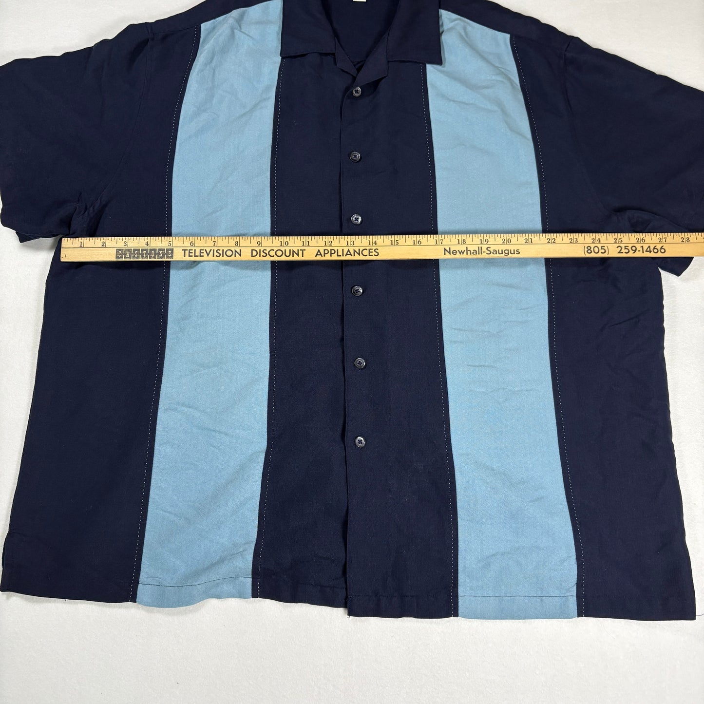 Merona Mens XXL Button Shirt Navy Blue Two Tone Bowling Y2K Retro Camp Collar