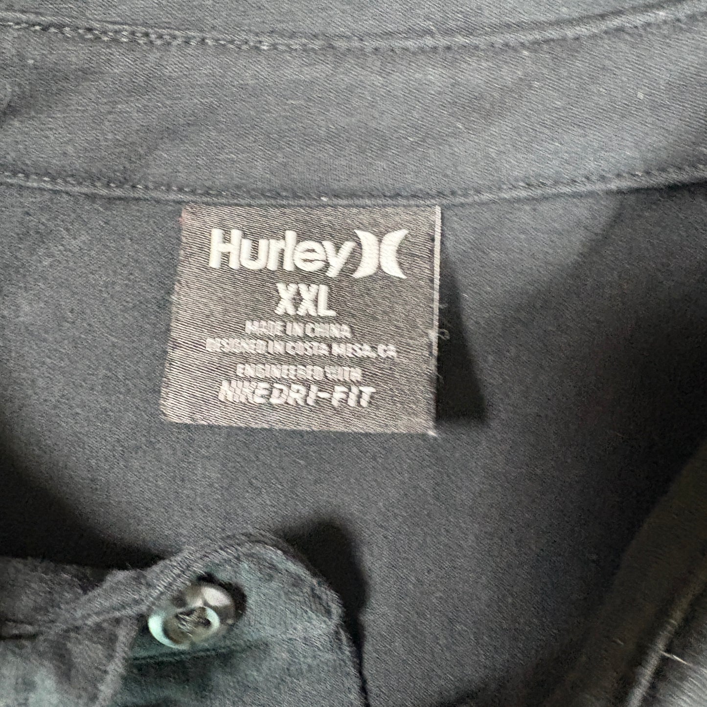 Hurley Mens XXL Polo Shirt Black Nike Dri-Fit Short Sleeve Casual Golf Surf