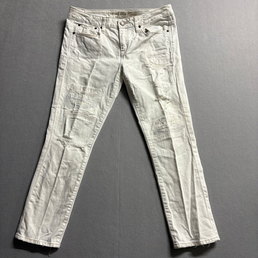American Eagle White Skinny Jeans Distressed Stretch Denim 6 Regular Fits 33X26