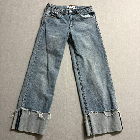 S.O.N.G. Wide Leg Cuffed Jeans Womens 00/23 Cropped Y2K Denim Fits 26X25