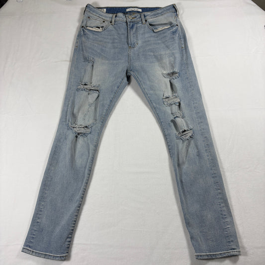Light Wash Distressed Slim Taper Jeans Mens 31x32 Vintage Y2K Grunge Style Denim