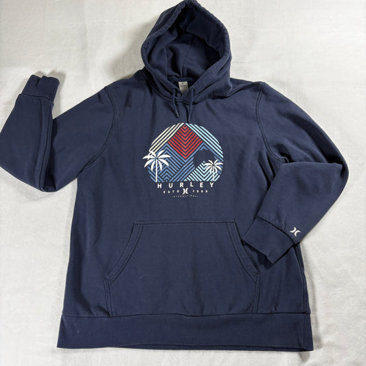 Hurley Mens L Graphic Hoodie Navy Blue Pullover Sweatshirt Streetwear Retro OG!