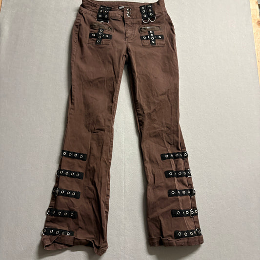 Hot Topic Goth Bondage Pants Women’s 9 Fits Like 30x31 Brown Y2K Buckle Zip