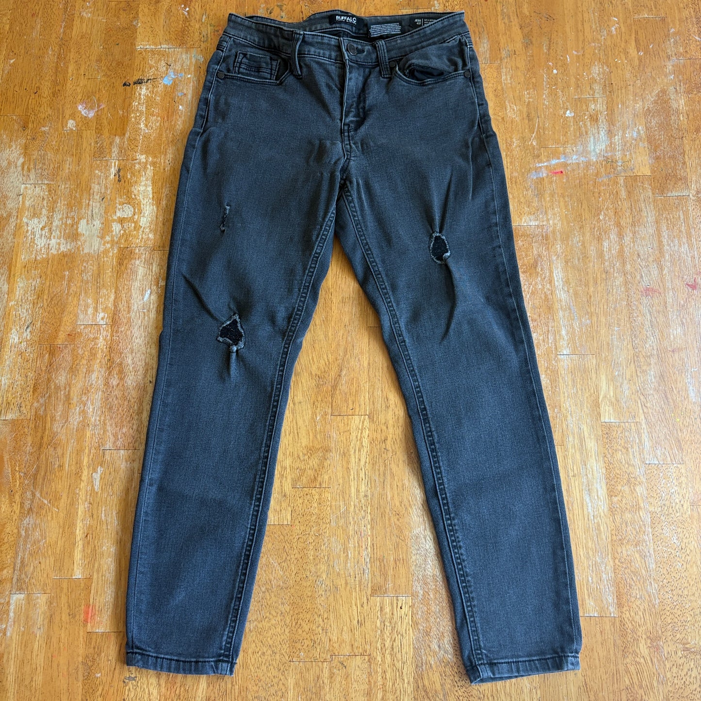 Distressed Skinny Jeans Black Rip Repair Buffalo Size 4/27 Fits 27X25 Stretch