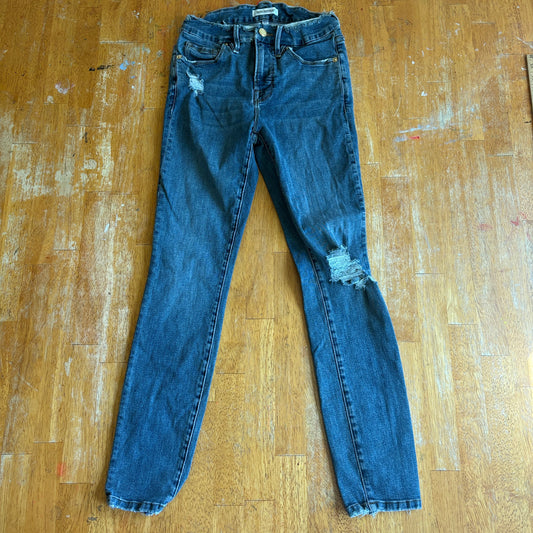 Good American Skinny Jeans Size 0 Fits Like 24X25 Distressed Raw Hem Crop Blue