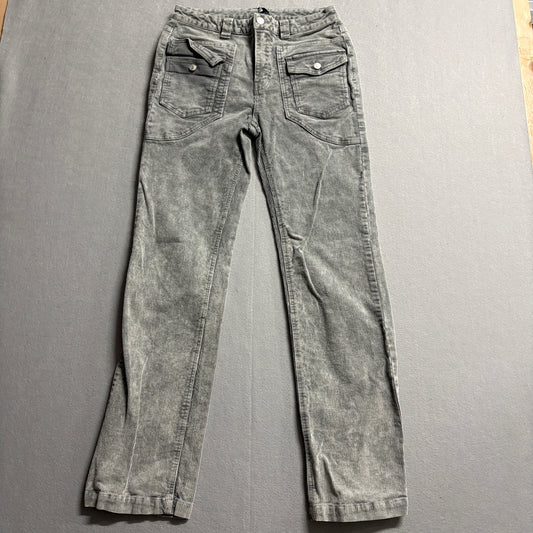 Y2K Forever 21 Corduroy Cargo Pants Gray Low Rise Flare Size 6 Fits Like 29x31