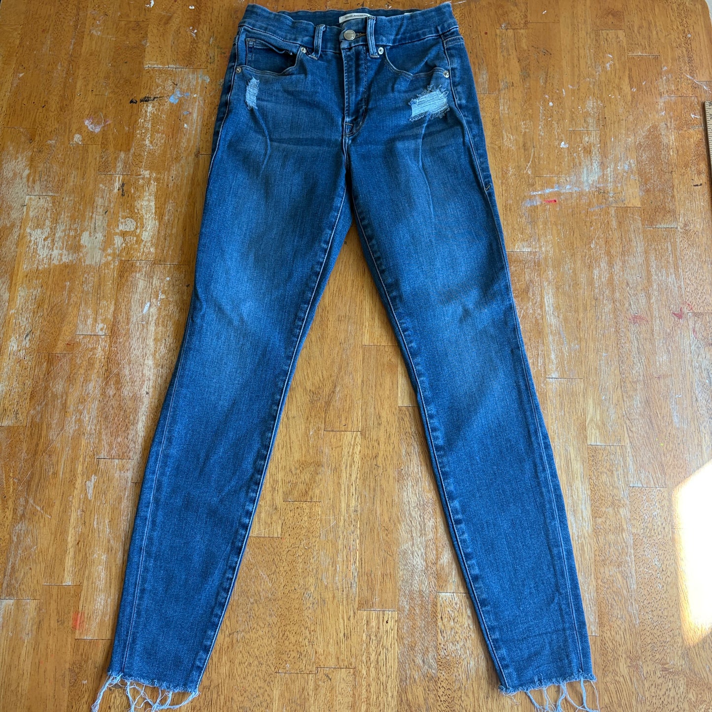 Distressed Skinny Jeans Raw Hem Stretch Denim Tag 4 Fits Like 24X27 Blue Y2K