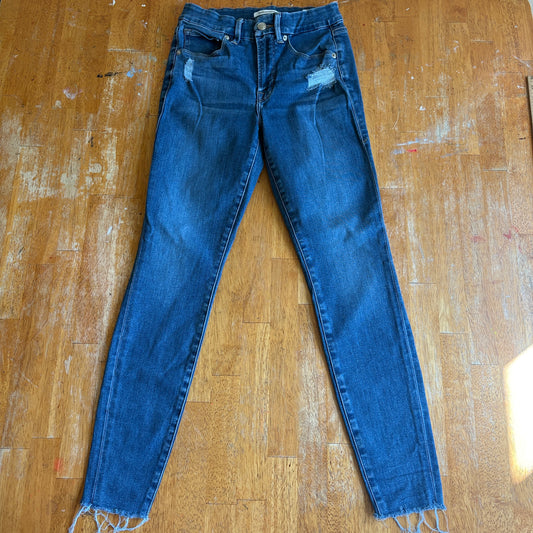 Distressed Skinny Jeans Raw Hem Stretch Denim Tag 4 Fits Like 24X27 Blue Y2K