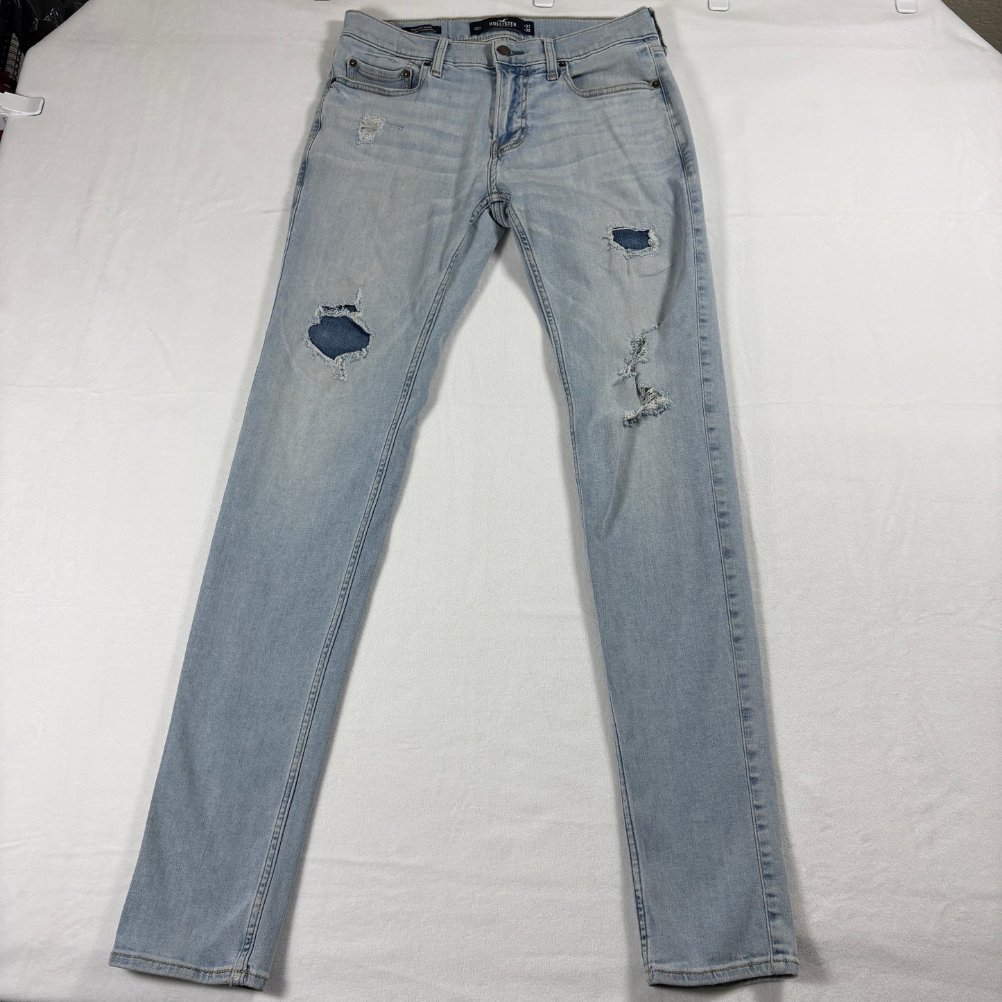 Hollister Jeans Mens 31x32 Light Wash Distressed Stacked Skinny Y2K Retro Streetwear