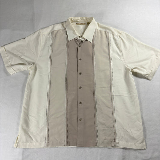 Havanera Mens XXL Cream Button Up Shirt Short Sleeve Retro Cabana Resort Wear!!!