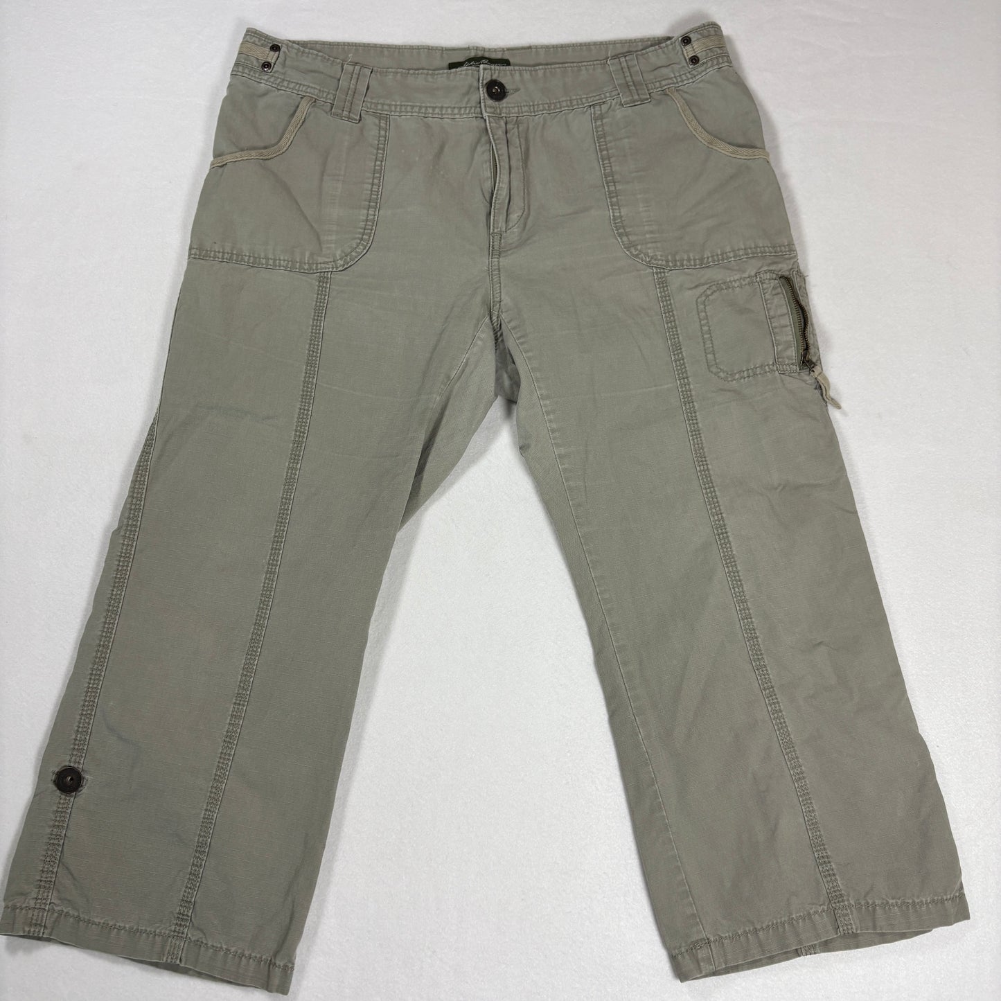 Eddie Bauer Womens Pants 14 Green Cargo Utility Relaxed Fit Outdoor Hiking