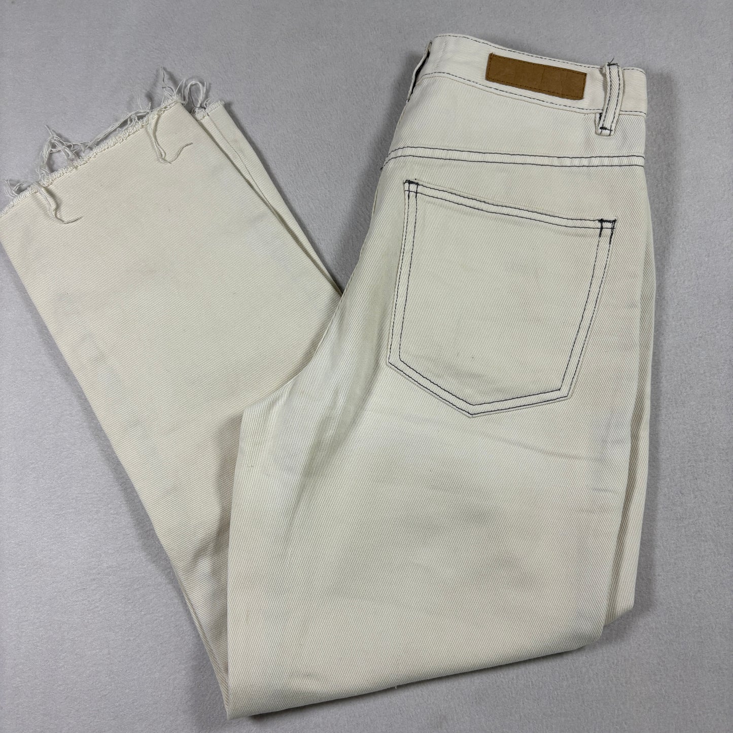 Cotton On Womens Jeans 4 White High Rise Straight Raw Hem Distressed Y2K Vintage