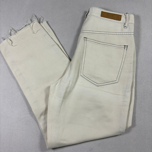 Cotton On Womens Jeans 4 White High Rise Straight Raw Hem Distressed Y2K Vintage