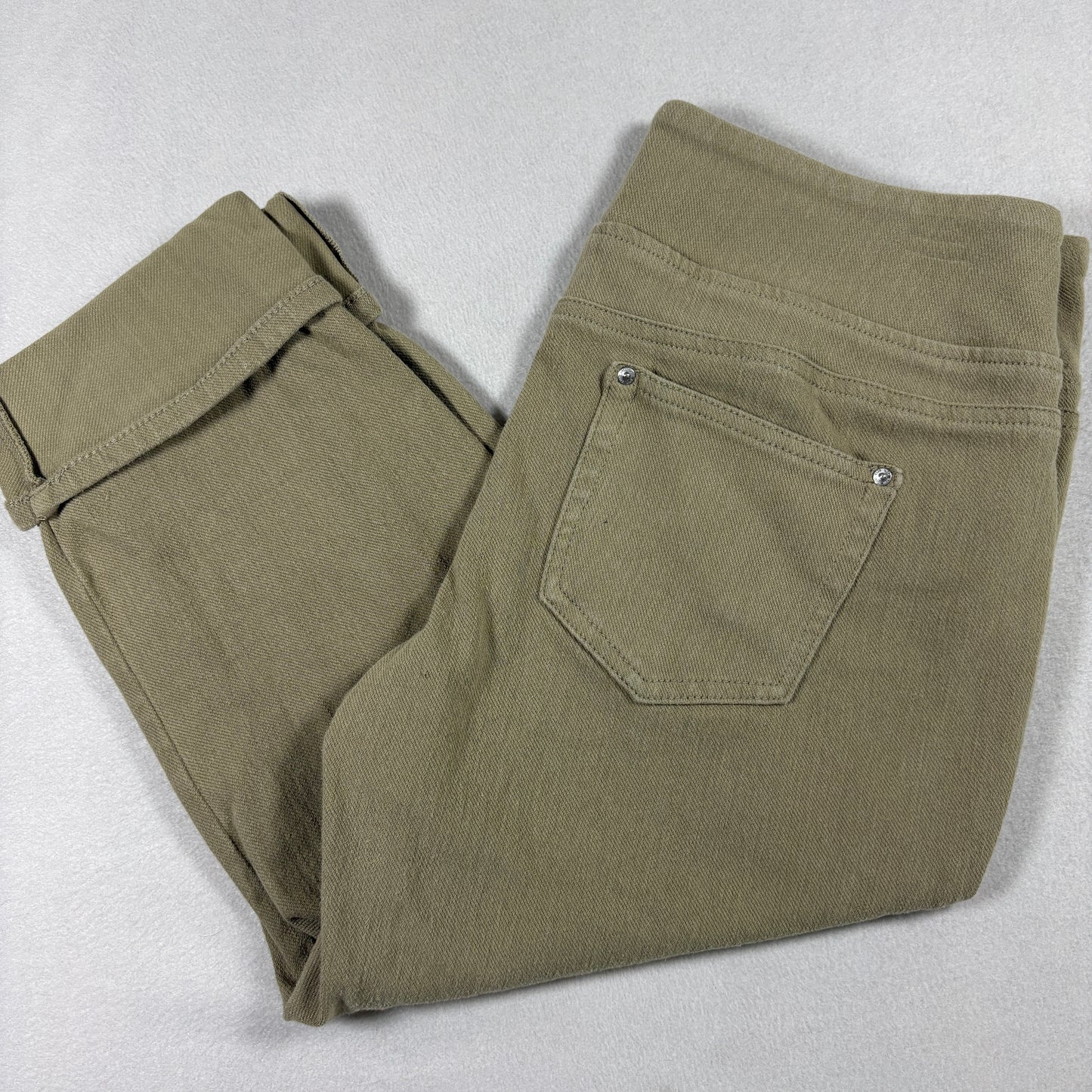 Belle Kim Gravel Womens Pants 14P Khaki Stretch Pull On Crop Capri Plus Size