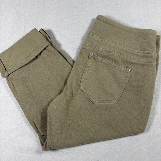 Belle Kim Gravel Womens Pants 14P Khaki Stretch Pull On Crop Capri Plus Size