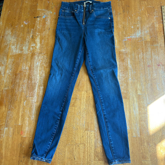 High Rise Zip Skinny Jeans Good American Tag 4 Fits Like 25X28 Blue Stretch