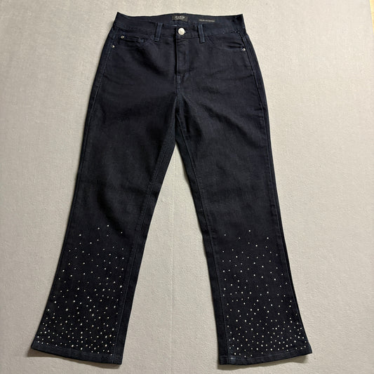 Y2K Rhinestone Flare Jeans Black Stretch Denim Size 6/28 Fits Like 30x26