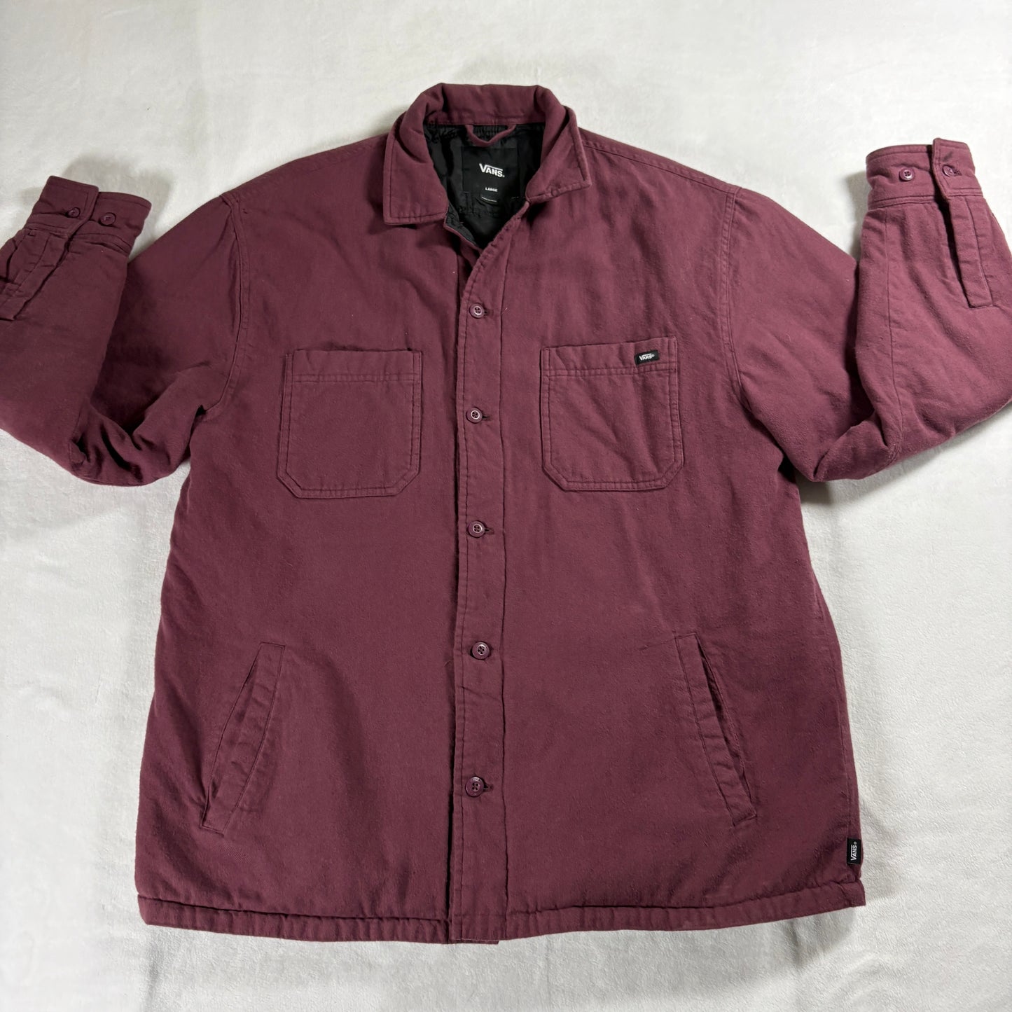 Vans Quilted Chore Jacket Mens Large Maroon Skate Streetwear Button Up Pad Lined