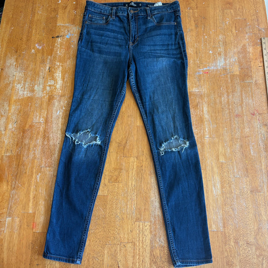 Distressed Skinny Jeans Hollister High Rise W29 Fits Like 29X28 Blue Stretch