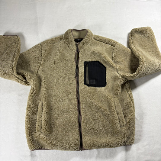 Volcom Sherpa Fleece Jacket Mens Large Tan Full Zip Streetwear Outdoor Cozy
