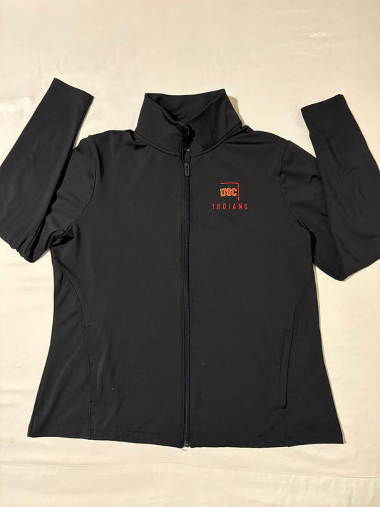 USC Trojans Women’s Full Zip Black Jacket Size M Stretch Fit 25” Length NCAA