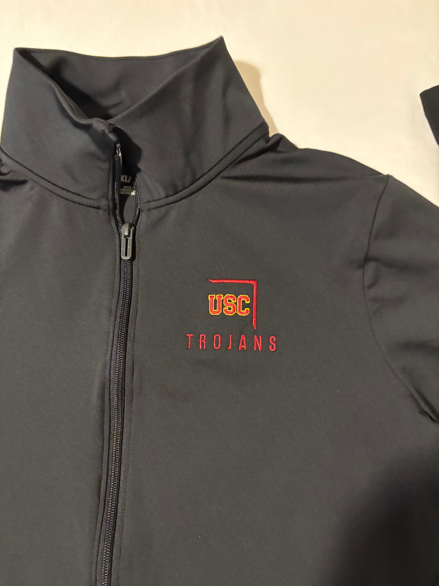 USC Trojans Women’s Full Zip Black Jacket Size M Stretch Fit 25” Length NCAA