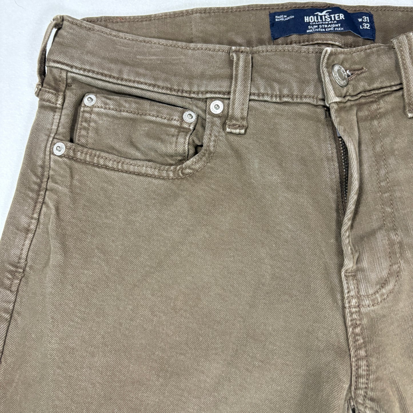 Hollister Mens Jeans 31x32 Brown Slim Straight Epic Flex Denim Pants Y2K Baggy