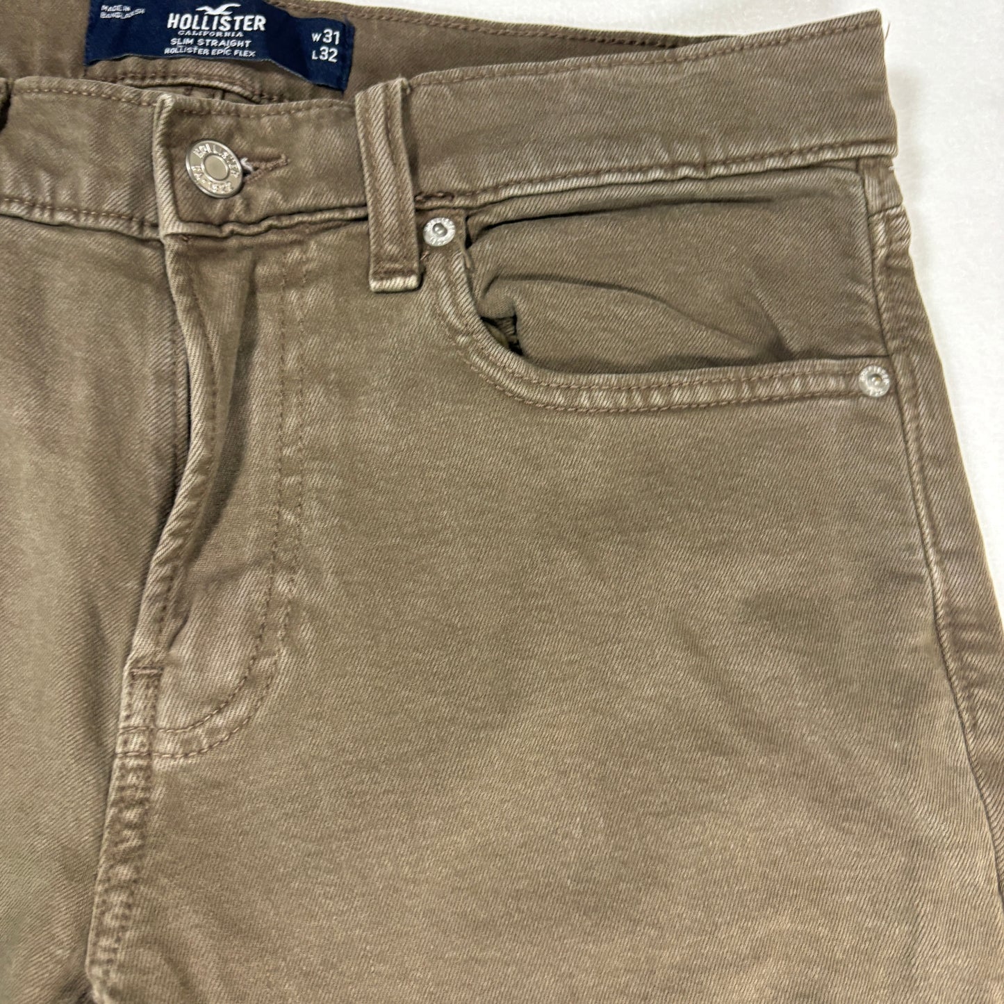 Hollister Mens Jeans 31x32 Brown Slim Straight Epic Flex Denim Pants Y2K Baggy