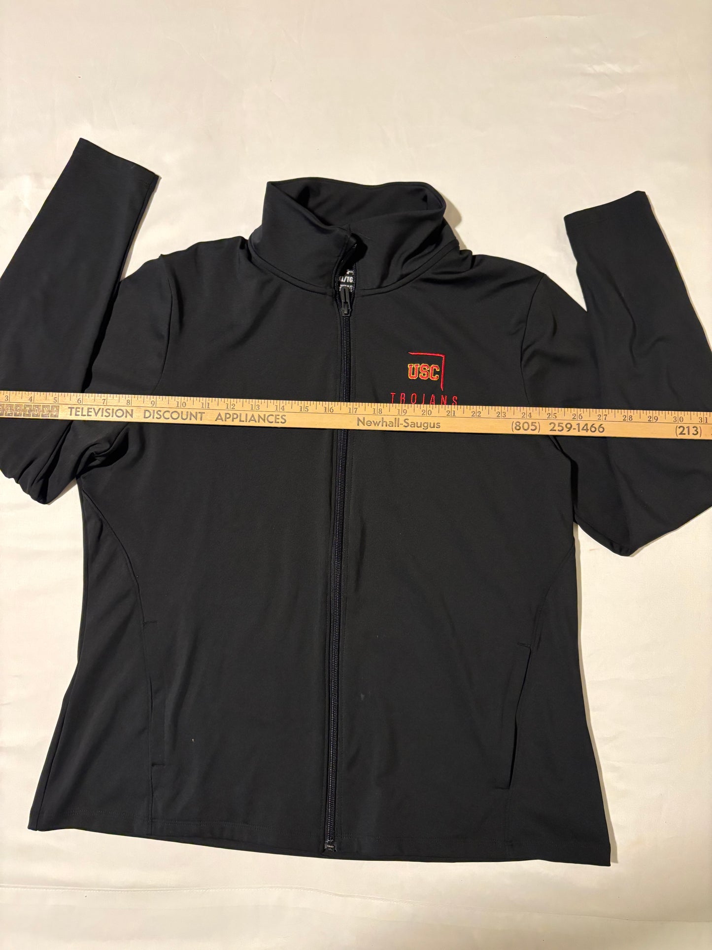 USC Trojans Women’s Full Zip Black Jacket Size M Stretch Fit 25” Length NCAA