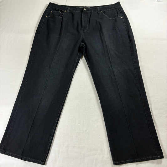 Slim Straight Denim Jeans Level One 46x32 Fits Like 43X30 Black Dark Wash Fade