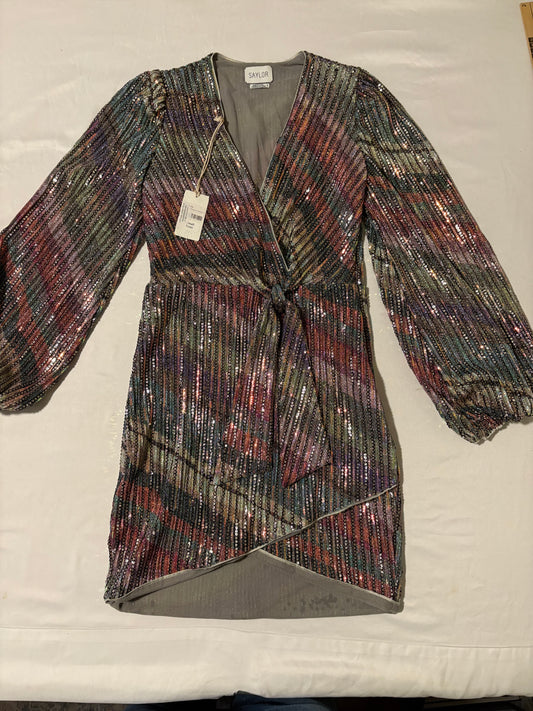 Saylor Rainbow Sequin Mini Dress Size Small NWT $390 V-Neck Wrap Cocktail