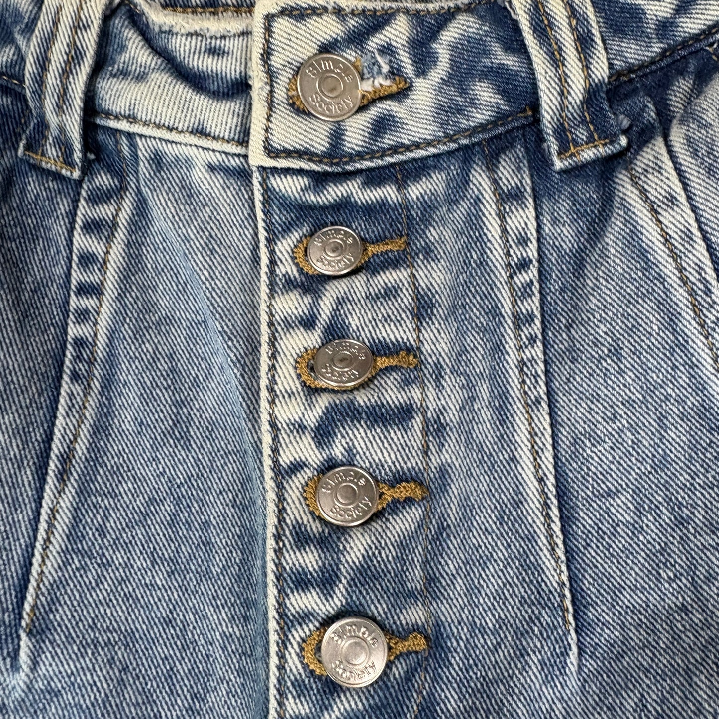 Simple Society Jeans Womens High Rise Button Fly Blue Denim Frayed Hem Baggy