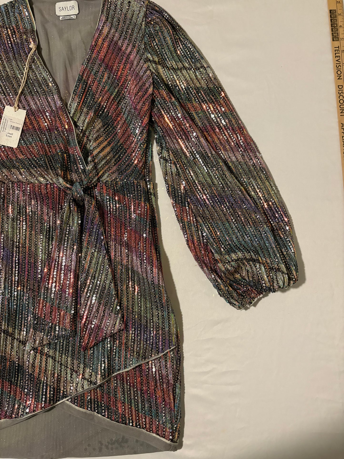 Saylor Rainbow Sequin Mini Dress Size Small NWT $390 V-Neck Wrap Cocktail