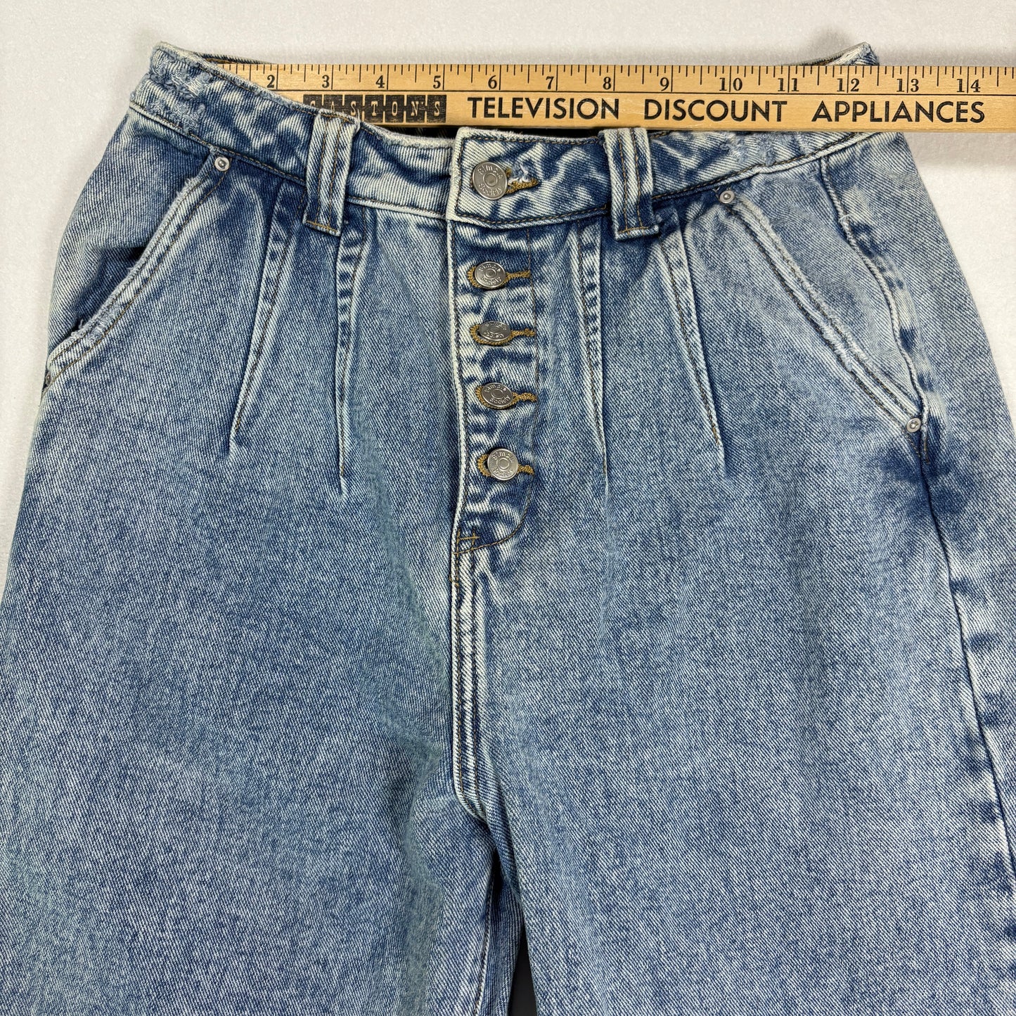Simple Society Jeans Womens High Rise Button Fly Blue Denim Frayed Hem Baggy