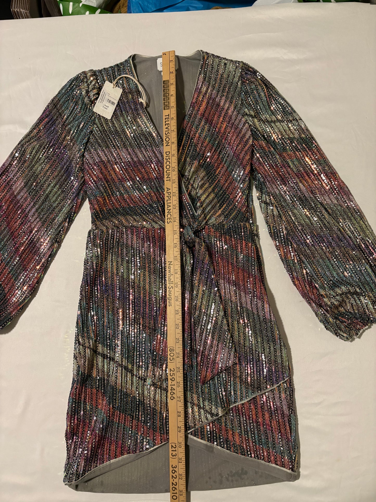 Saylor Rainbow Sequin Mini Dress Size Small NWT $390 V-Neck Wrap Cocktail