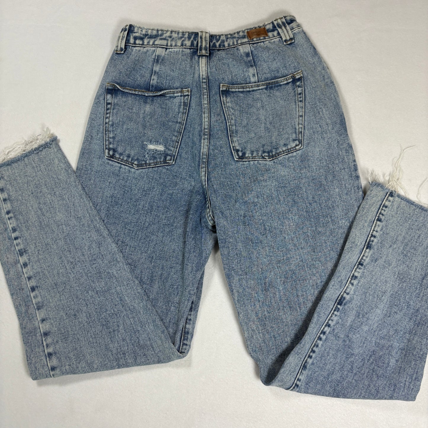 Simple Society Jeans Womens High Rise Button Fly Blue Denim Frayed Hem Baggy