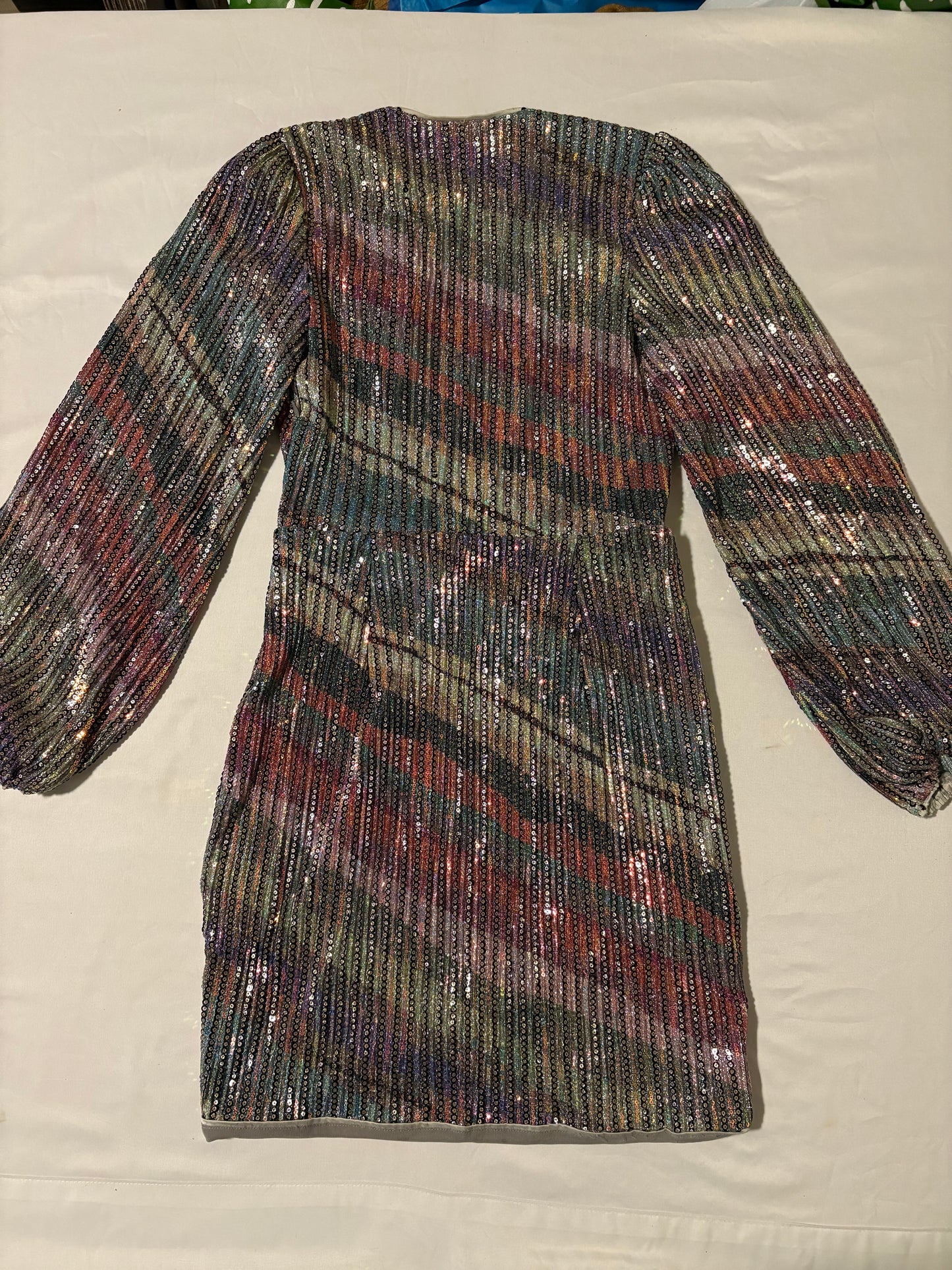 Saylor Rainbow Sequin Mini Dress Size Small NWT $390 V-Neck Wrap Cocktail