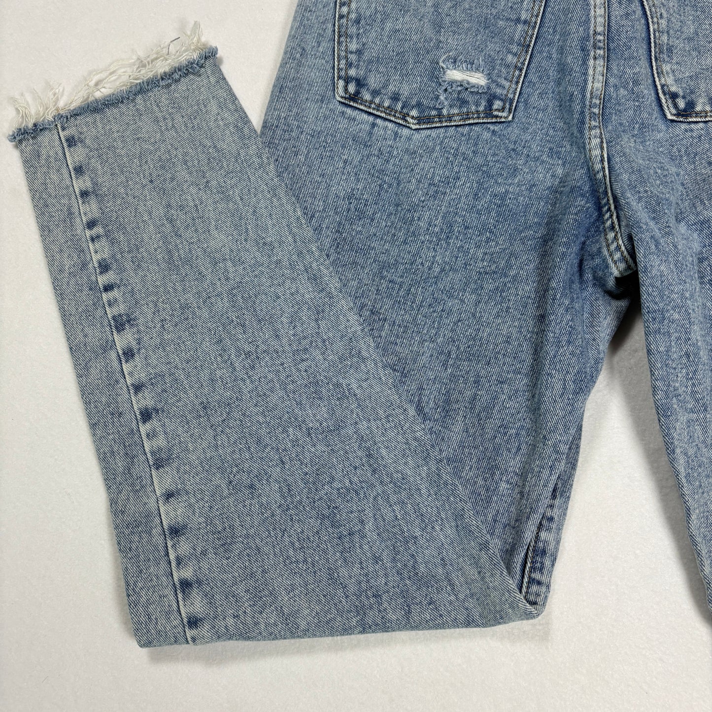 Simple Society Jeans Womens High Rise Button Fly Blue Denim Frayed Hem Baggy