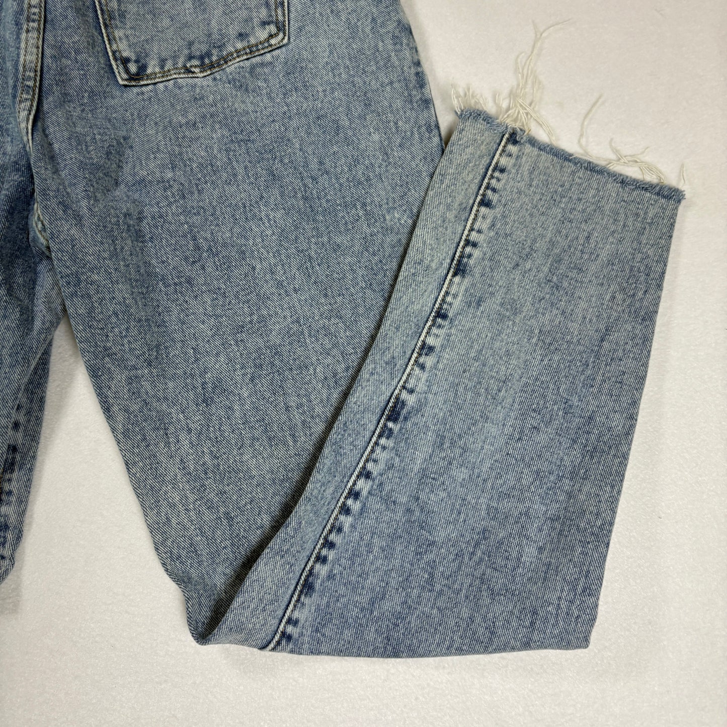 Simple Society Jeans Womens High Rise Button Fly Blue Denim Frayed Hem Baggy