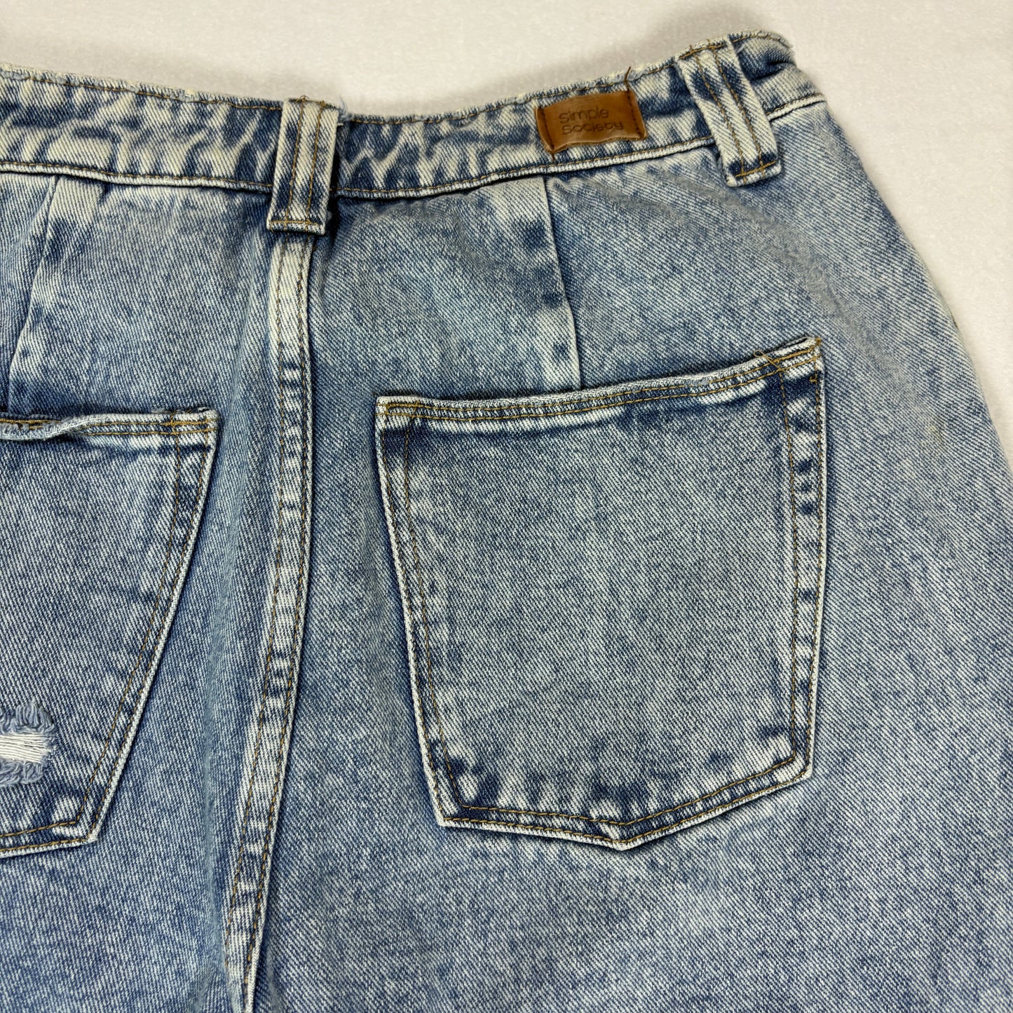 Simple Society Jeans Womens High Rise Button Fly Blue Denim Frayed Hem Baggy