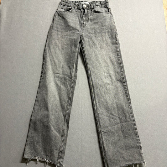 Pull&Bear Wide Leg Jeans Gray Wash Tag 24 Fits Like 27X31 Y2K Skater Denim