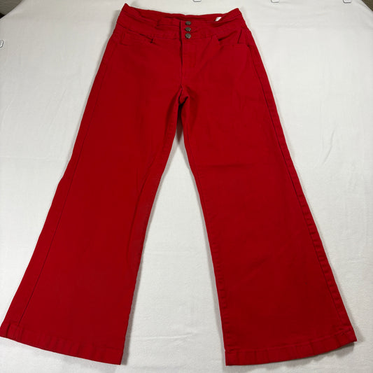 Roswear Pants Womens L Red Wide Leg High Rise Stretch Cotton Flare Casual Fit