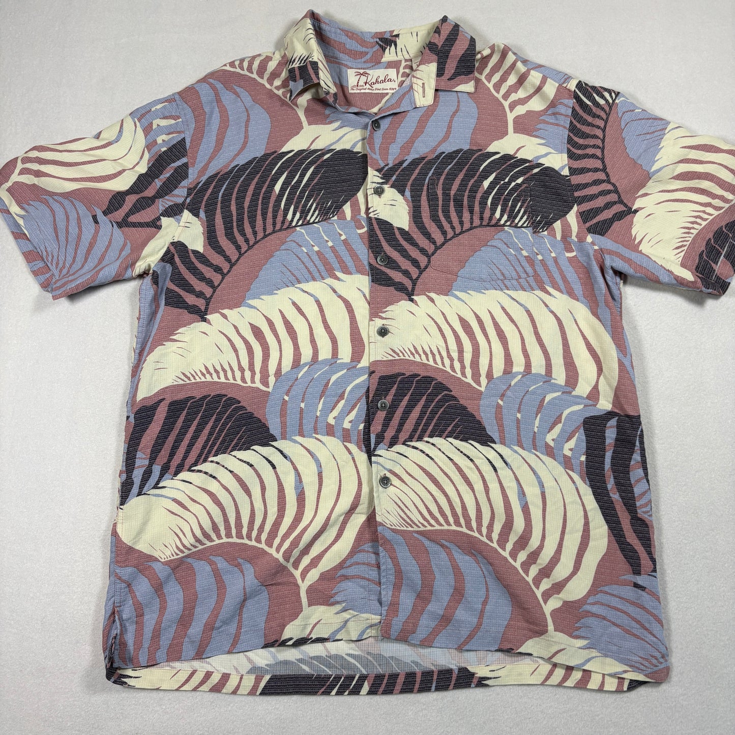 Kahala Mens Aloha Shirt Large Vintage 90s Made In Korea Palm Leaf Rayon Grunge