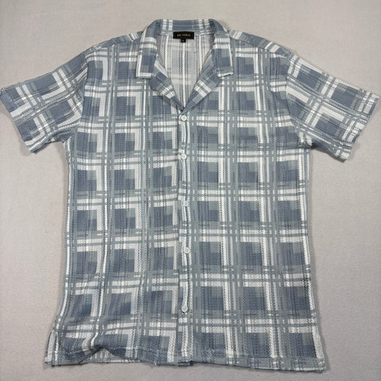 De-Niko Mens Mesh Shirt XL Sheer Plaid Y2K Grunge 90s See Through Button Up